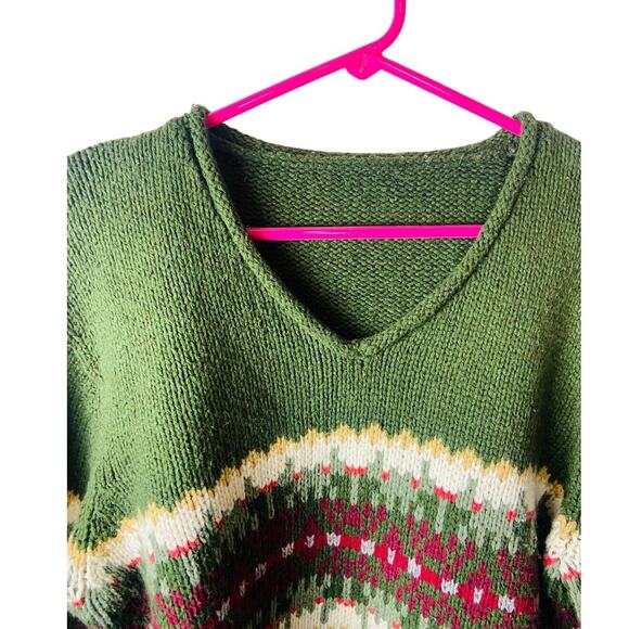Vintage Fair Isle Womens Pullover Sweater Cozy Knit Holiday Cottagecore Green - Picture 3 of 6